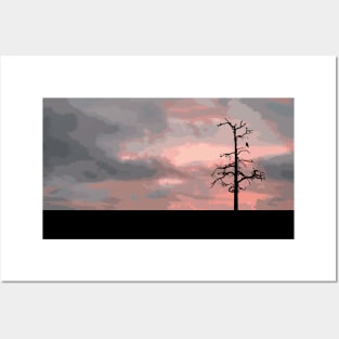 Crow Perched on a Tree Branch Silhouette Posters and Art
